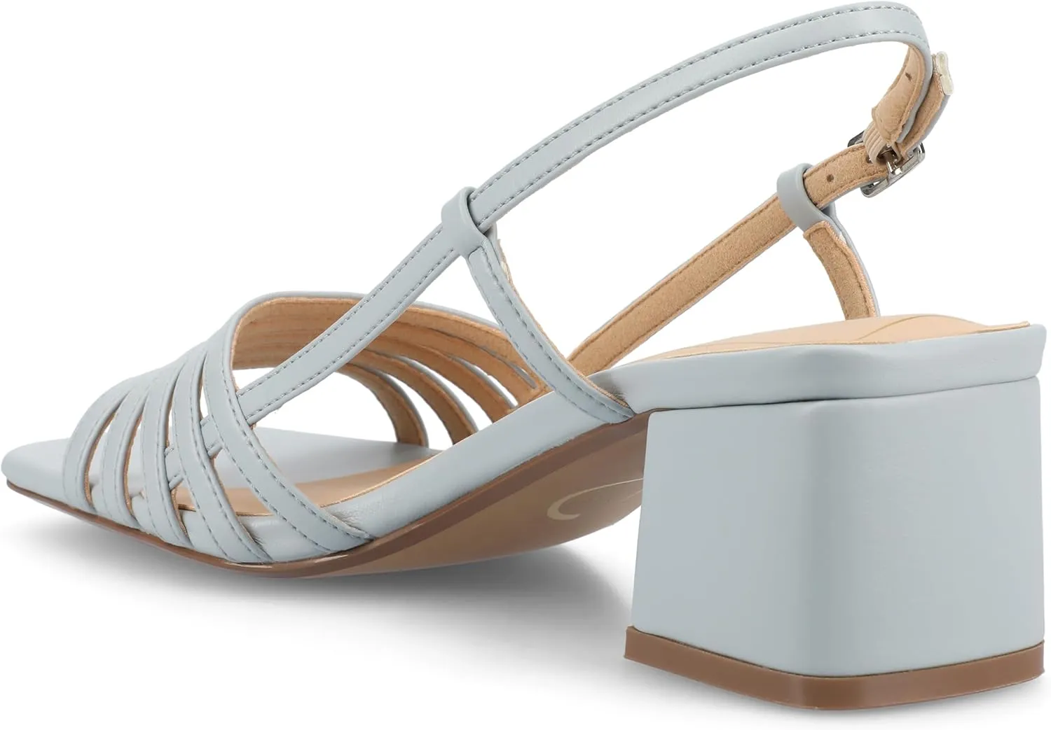 Journee Womens Strappy Buckle Sling Back Covered Block Heel Open Square Toe Shayana Comfort Foam Sandals