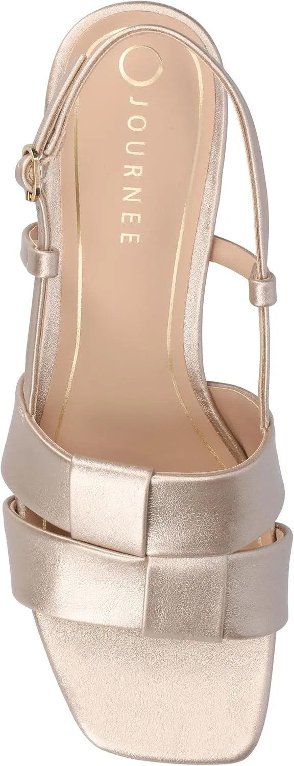Journee Womens Woven Slingback Inset Low Covered Block Heel Open Square Toe Tabatha Comfort Foam Sandals