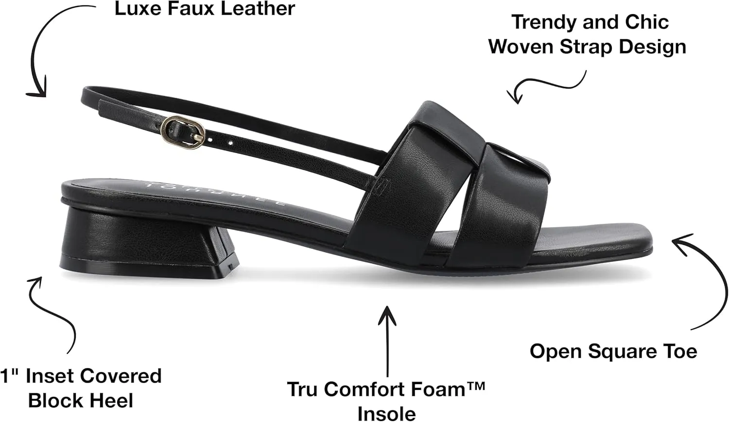Journee Womens Woven Slingback Inset Low Covered Block Heel Open Square Toe Tabatha Comfort Foam Sandals