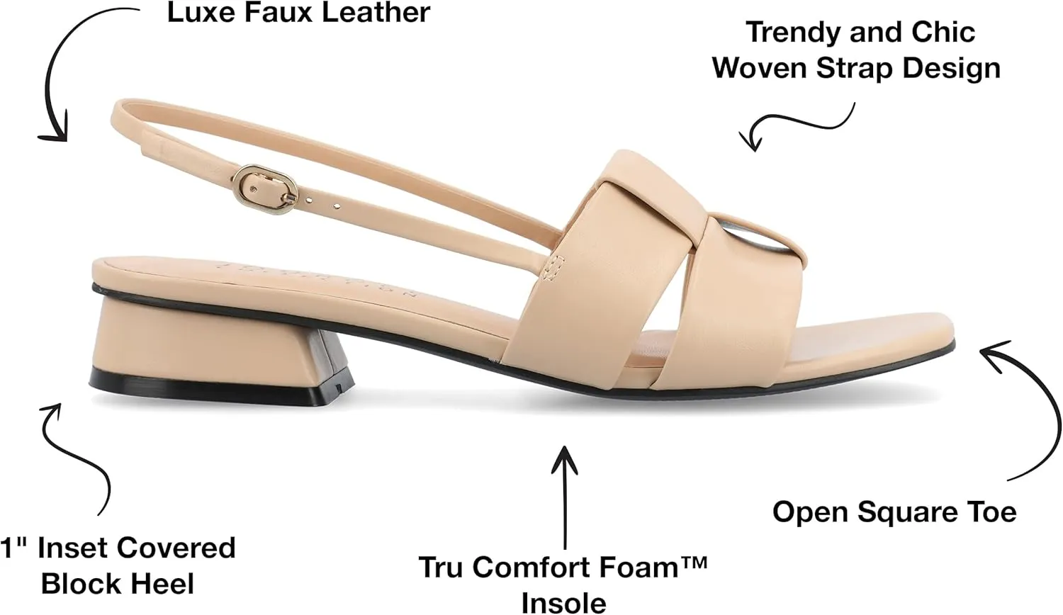 Journee Womens Woven Slingback Inset Low Covered Block Heel Open Square Toe Tabatha Comfort Foam Sandals