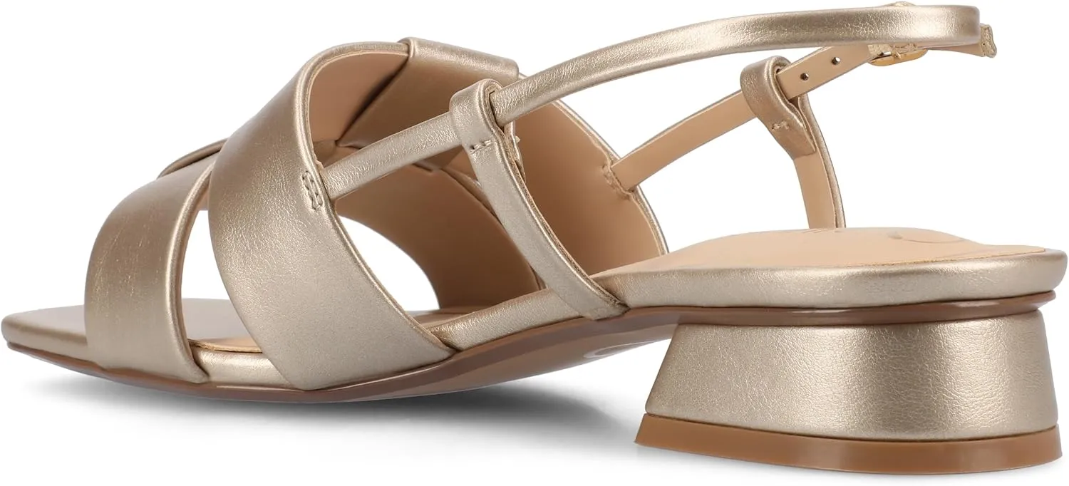Journee Womens Woven Slingback Inset Low Covered Block Heel Open Square Toe Tabatha Comfort Foam Sandals