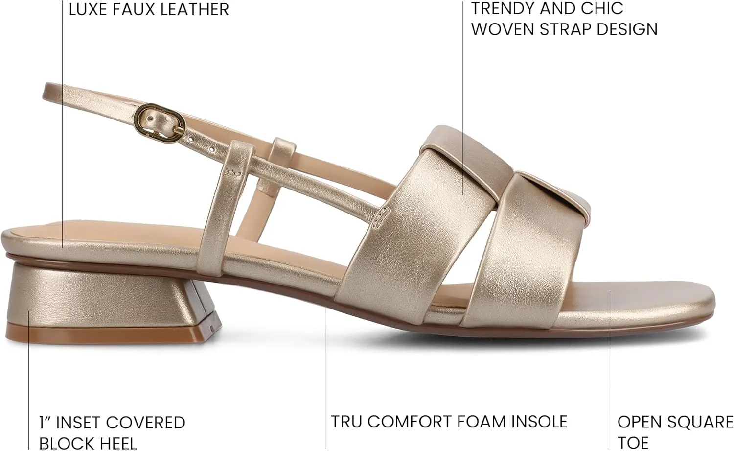 Journee Womens Woven Slingback Inset Low Covered Block Heel Open Square Toe Tabatha Comfort Foam Sandals