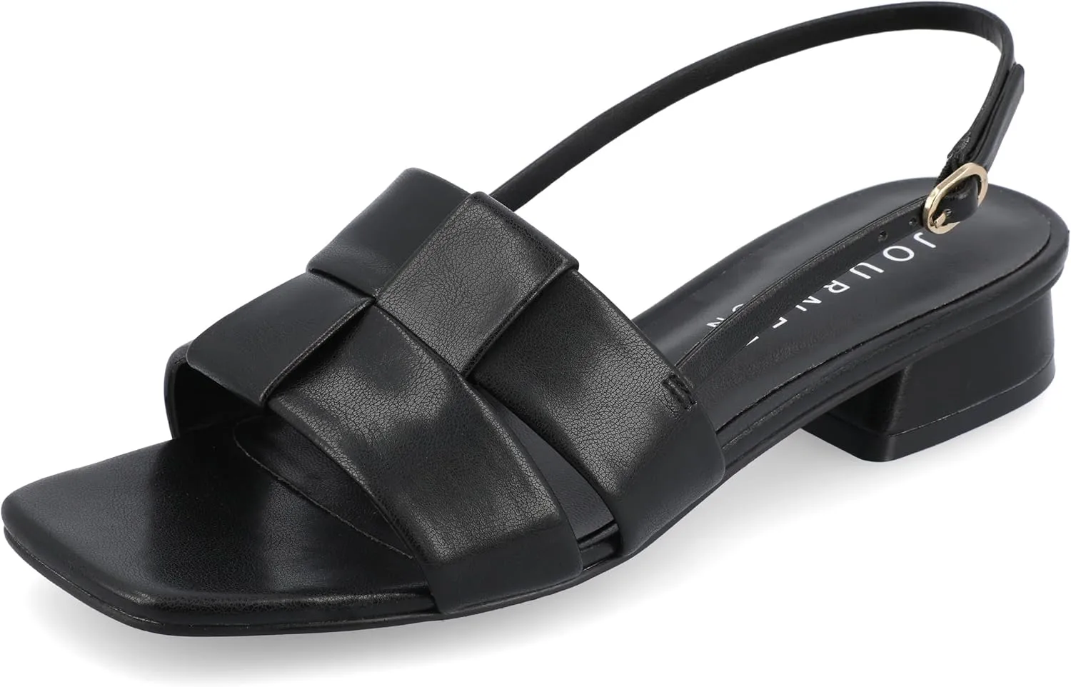 Journee Womens Woven Slingback Inset Low Covered Block Heel Open Square Toe Tabatha Comfort Foam Sandals