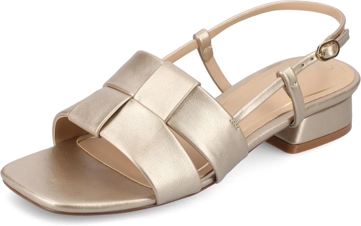 Journee Womens Woven Slingback Inset Low Covered Block Heel Open Square Toe Tabatha Comfort Foam Sandals