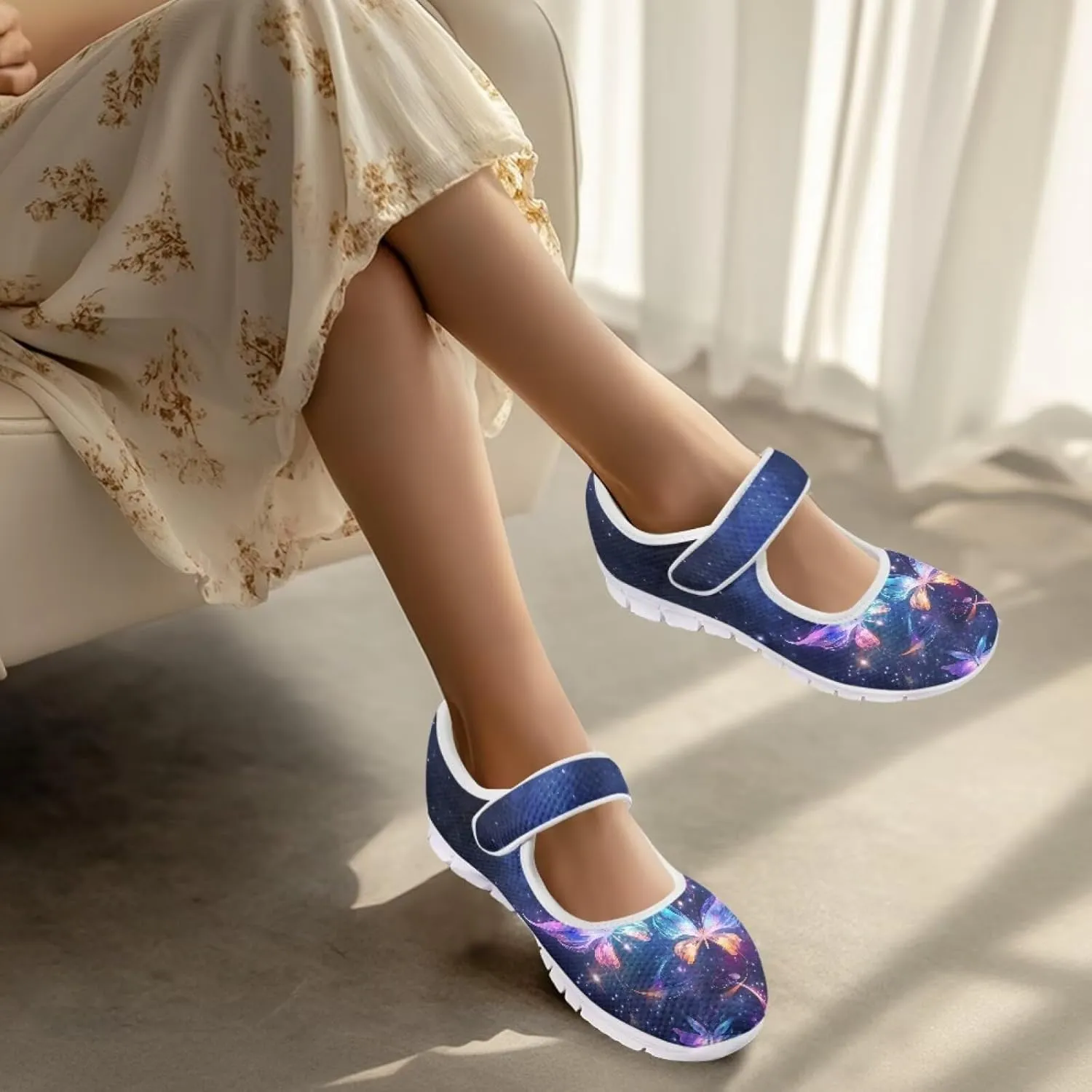 JoyLamoria Cartoon Cat Slip on Walking Shoes Women s Mary Jane Flats,Breathable Comfort Low Heel Slip-on Barefoor Diabeti Shoes