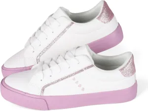 JUDIS Kids Glitter Fashion Sneakers Girls White Low Top Lace Up Casual Shoes