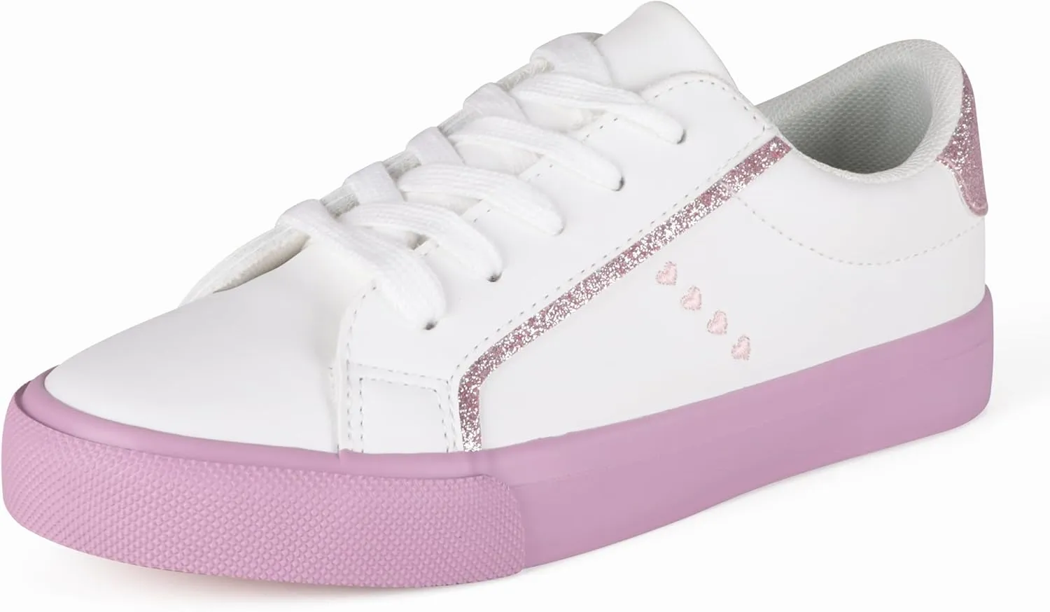 JUDIS Kids Glitter Fashion Sneakers Girls White Low Top Lace Up Casual Shoes