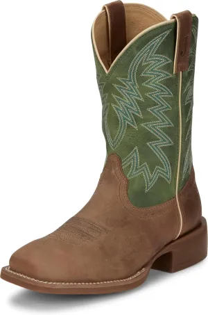 Justin Big Bucks 11” Western Boots for Men - Frontier Collection - Square Toe Leather Men’s Cowboy Boots with Comfort Footbed, Non Slip Rubber Outsole