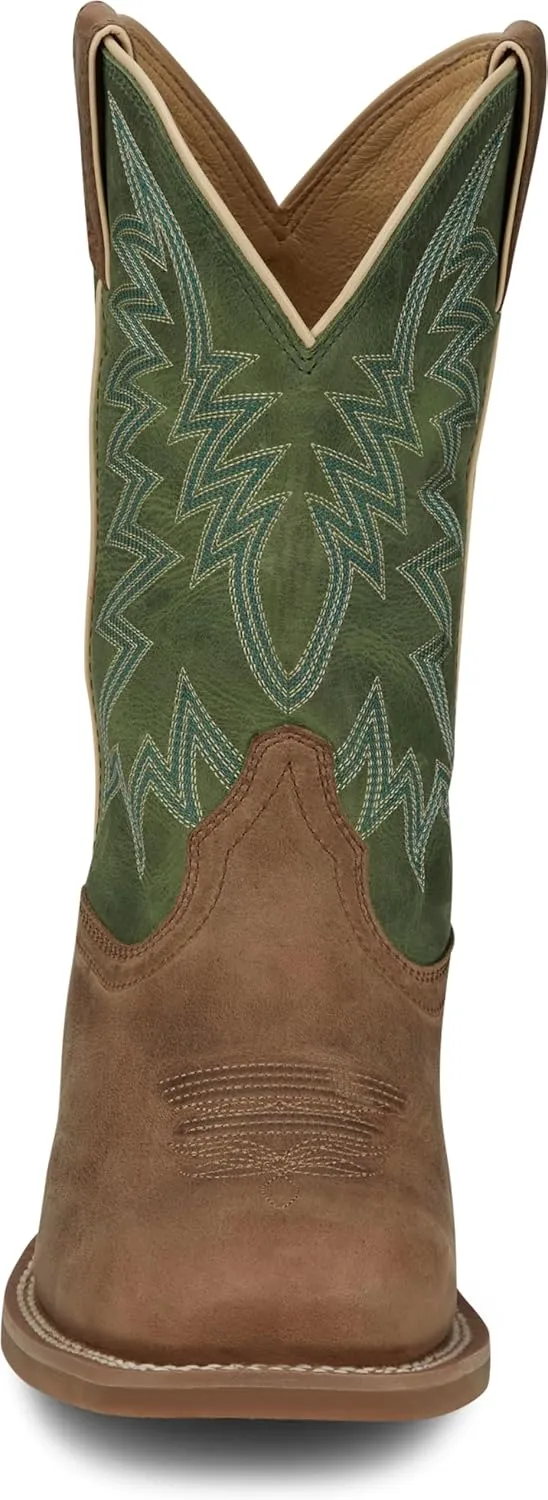 Justin Big Bucks 11” Western Boots for Men - Frontier Collection - Square Toe Leather Men’s Cowboy Boots with Comfort Footbed, Non Slip Rubber Outsole