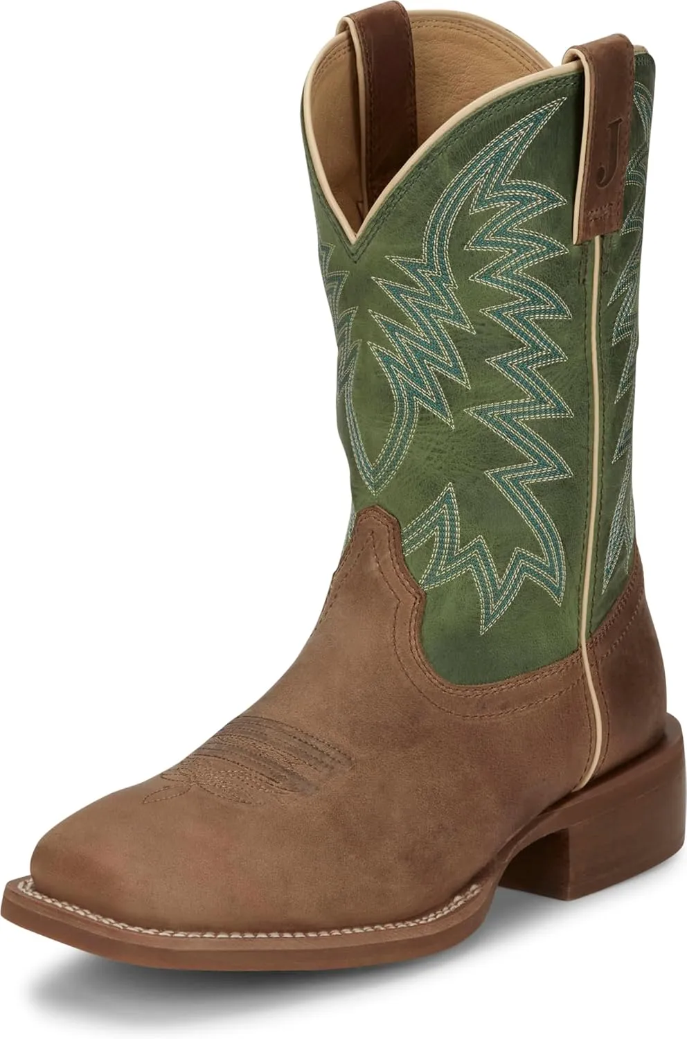 Justin Big Bucks 11” Western Boots for Men - Frontier Collection - Square Toe Leather Men’s Cowboy Boots with Comfort Footbed, Non Slip Rubber Outsole