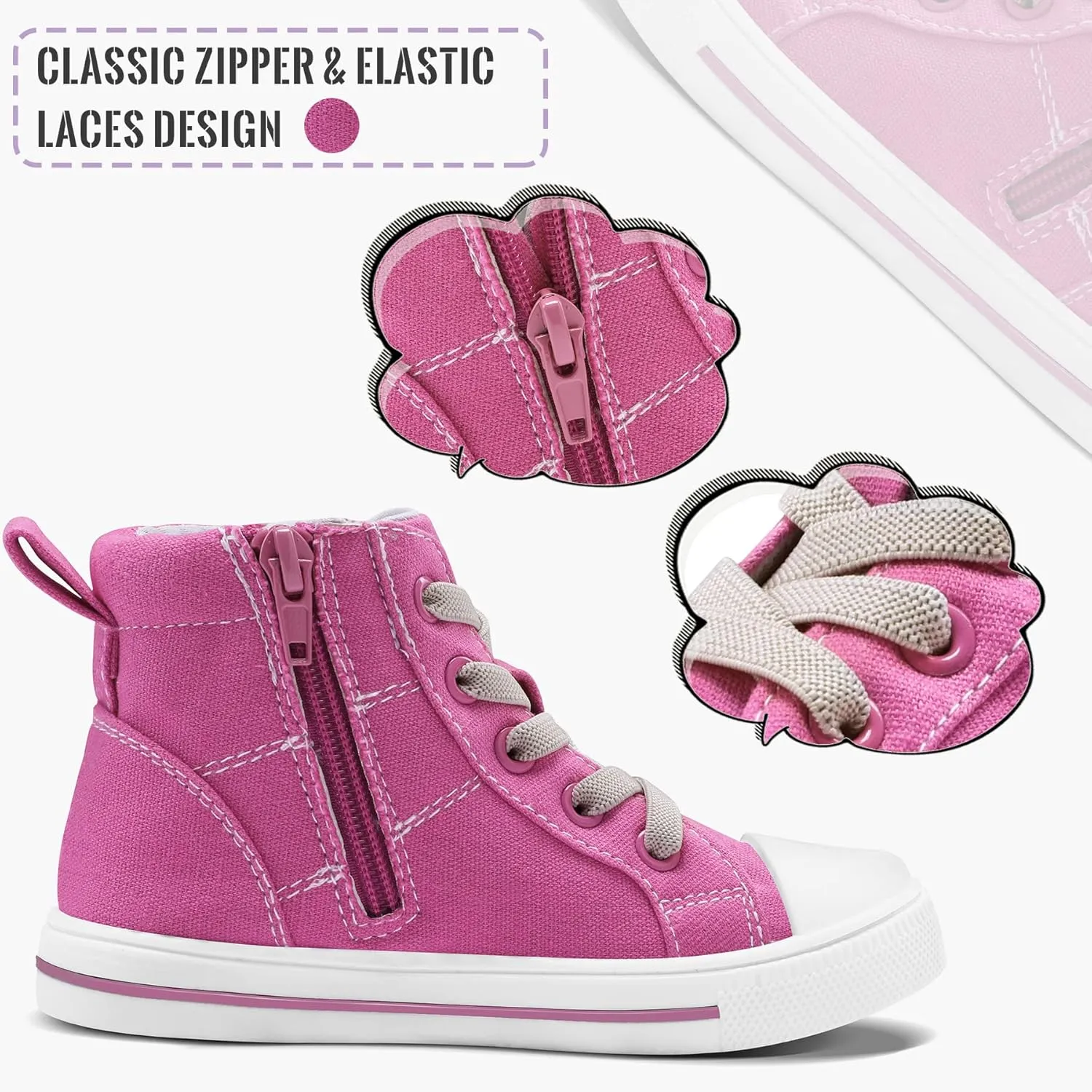 K KomForme Kids Sneakers for Boys and Girls Toddler Canvas High Top Walking Causal Shoes with Zipper