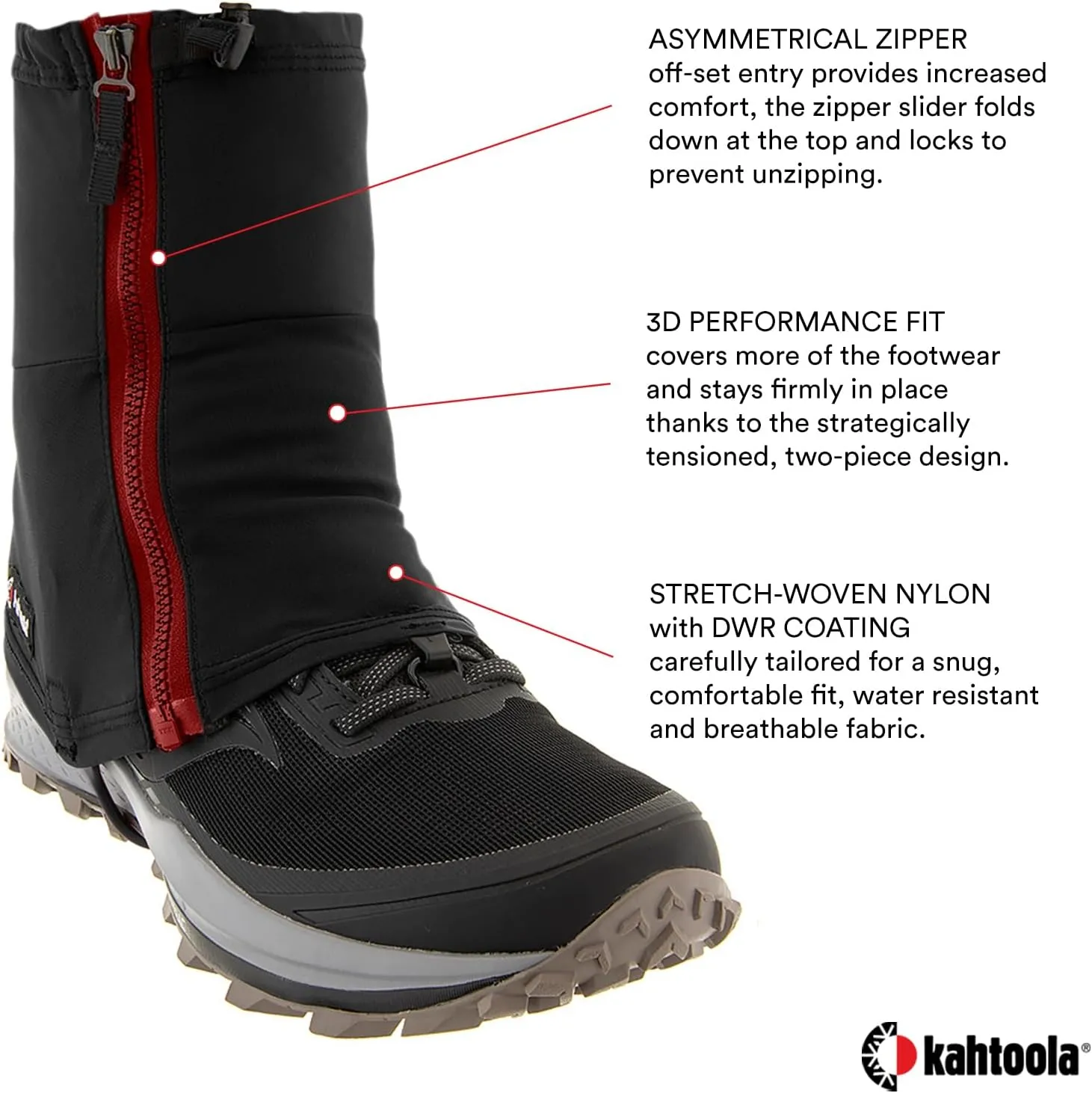 Kahtoola INSTAgaiter Mid Gaiters for Hiking, Trail Running, Mountaineering, Hunting, Rocky Terrain, Mud, Snow & Ice