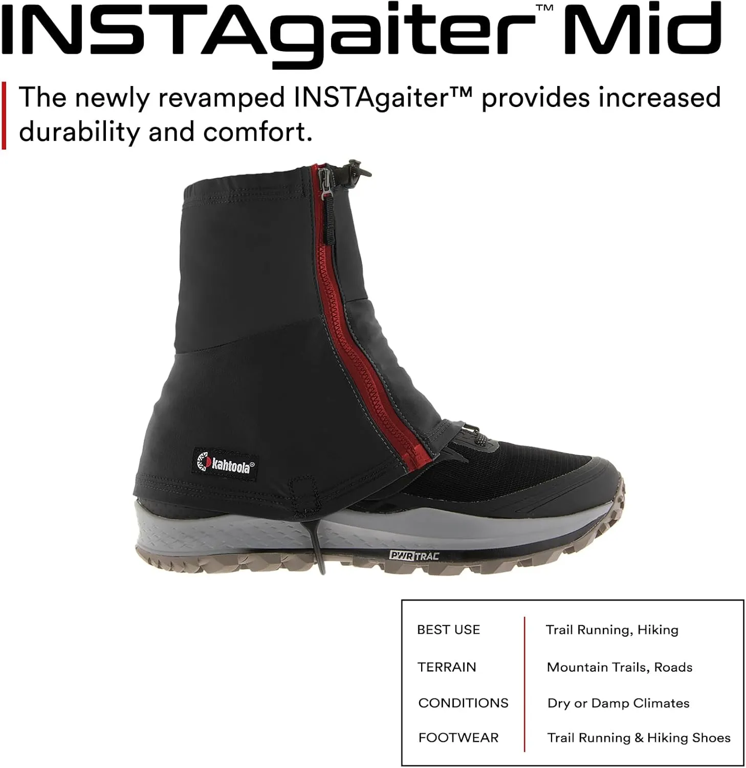 Kahtoola INSTAgaiter Mid Gaiters for Hiking, Trail Running, Mountaineering, Hunting, Rocky Terrain, Mud, Snow & Ice