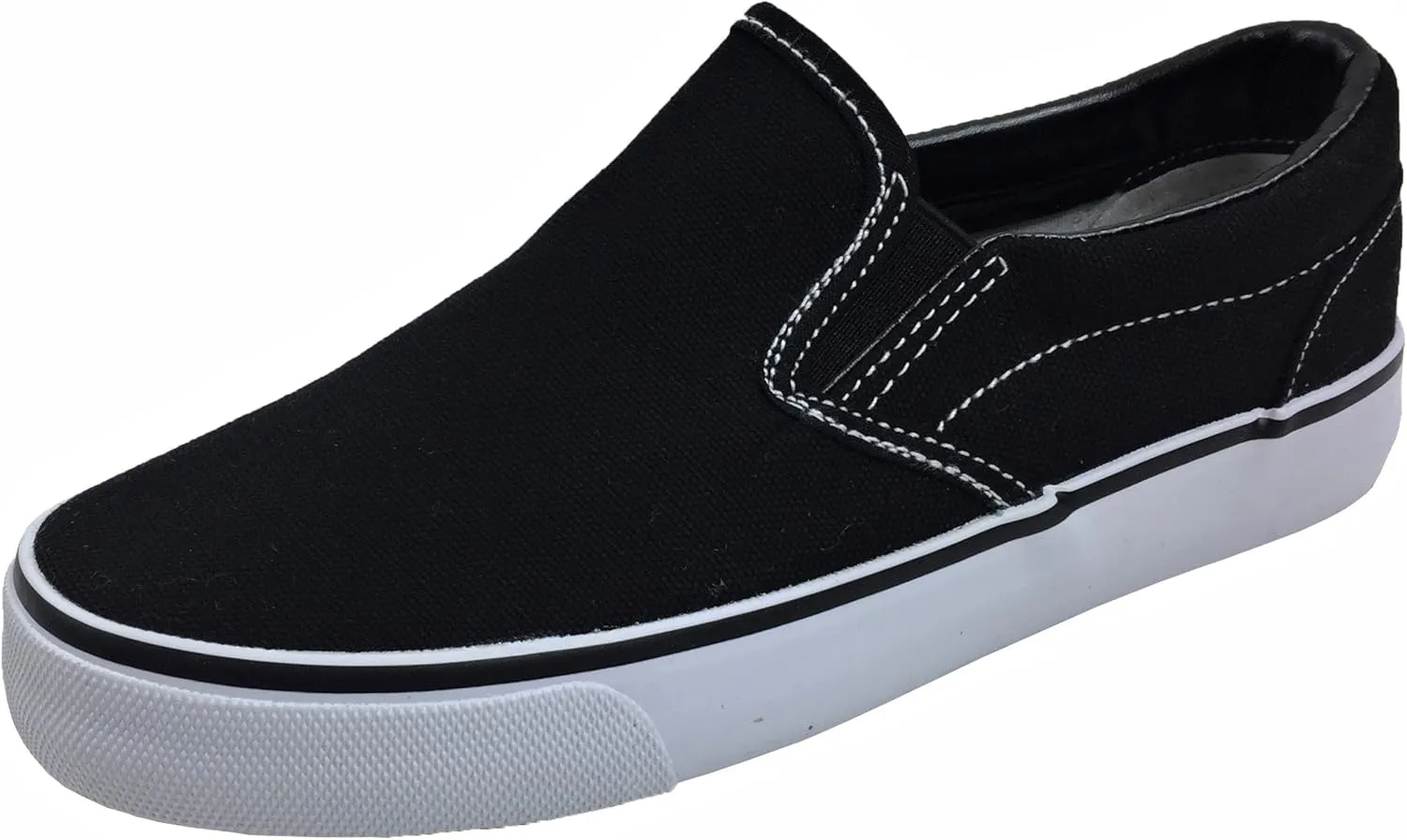 Kid's Classic Slip On Canvas Sneaker Tennis Shoes, 2926 Black White 3 US Little Kid