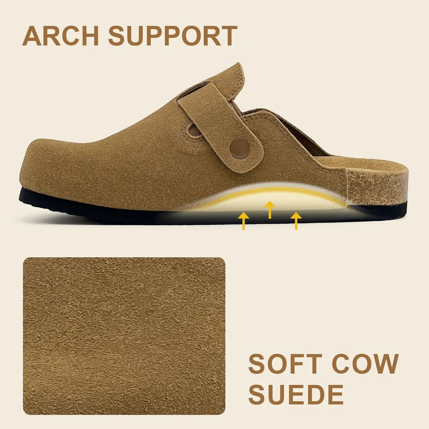 Kids Suede Clogs Boys Girls Sandals Cork Footbed Toddler Slip-on Slippers Indoor Outdoor Cute Sandals Classic Adjustable Buckle