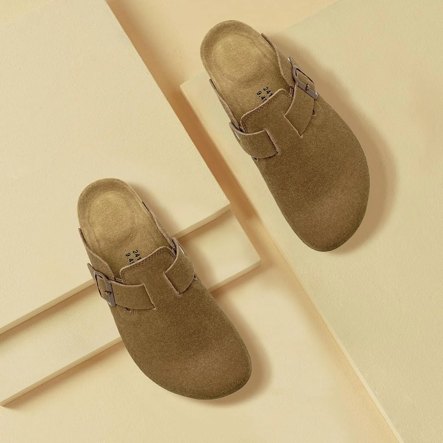 Kids Suede Clogs Boys Girls Sandals Cork Footbed Toddler Slip-on Slippers Indoor Outdoor Cute Sandals Classic Adjustable Buckle