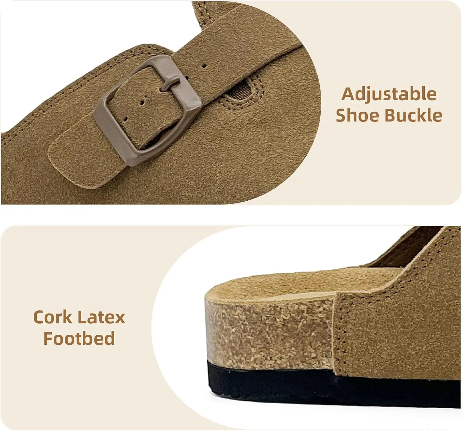 Kids Suede Clogs Boys Girls Sandals Cork Footbed Toddler Slip-on Slippers Indoor Outdoor Cute Sandals Classic Adjustable Buckle
