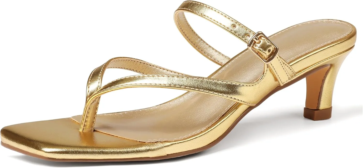 Kitten Heel Sandals for Women Square Open Toe Strappy Sandals Flip Flops Low Heels Fashion Comfort Party Dress Shoes