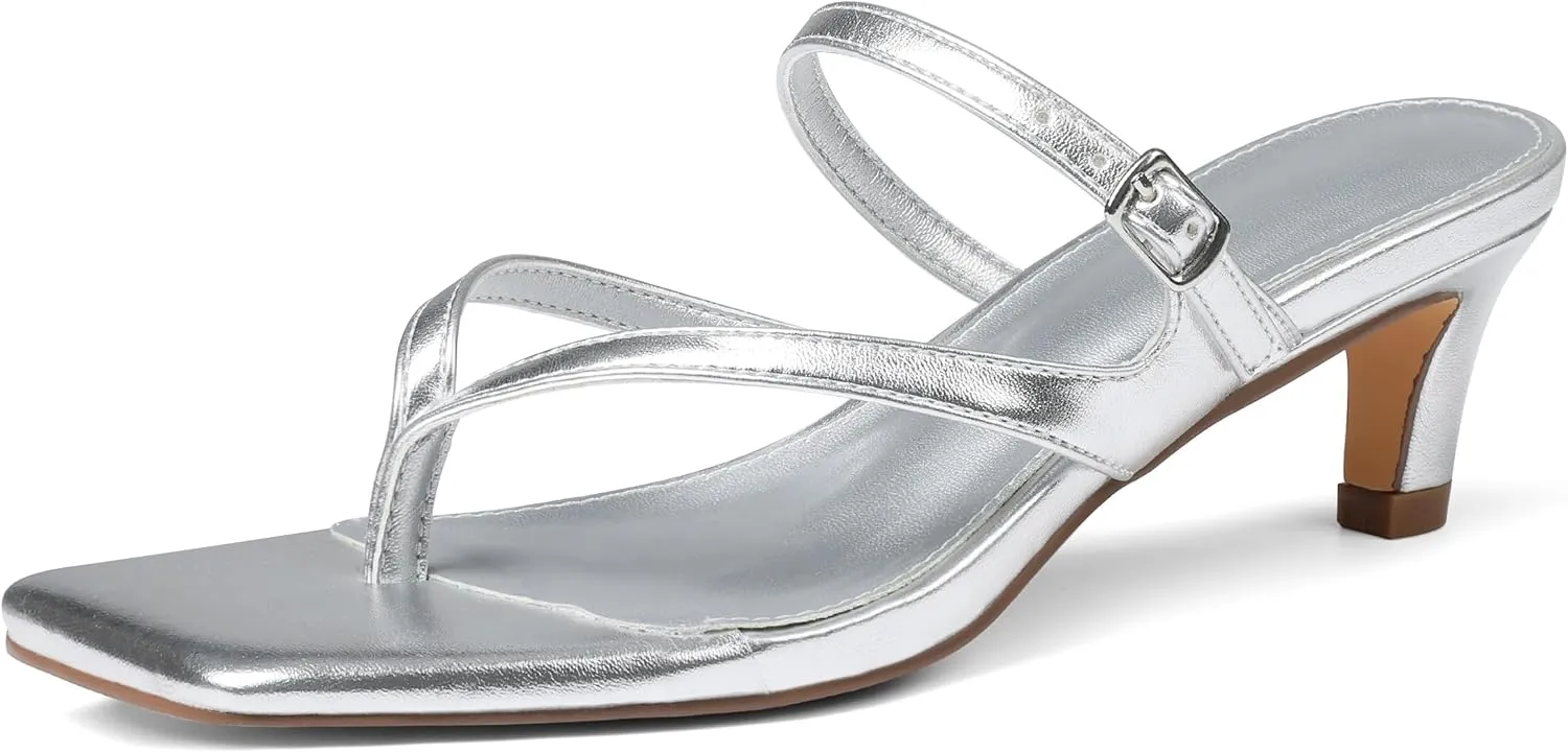 Kitten Heel Sandals for Women Square Open Toe Strappy Sandals Flip Flops Low Heels Fashion Comfort Party Dress Shoes