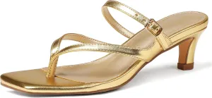 Kitten Heel Sandals for Women Square Open Toe Strappy Sandals Flip Flops Low Heels Fashion Comfort Party Dress Shoes
