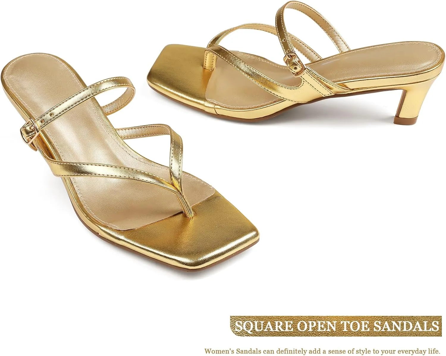 Kitten Heel Sandals for Women Square Open Toe Strappy Sandals Flip Flops Low Heels Fashion Comfort Party Dress Shoes