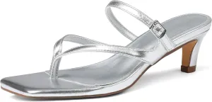 Kitten Heel Sandals for Women Square Open Toe Strappy Sandals Flip Flops Low Heels Fashion Comfort Party Dress Shoes