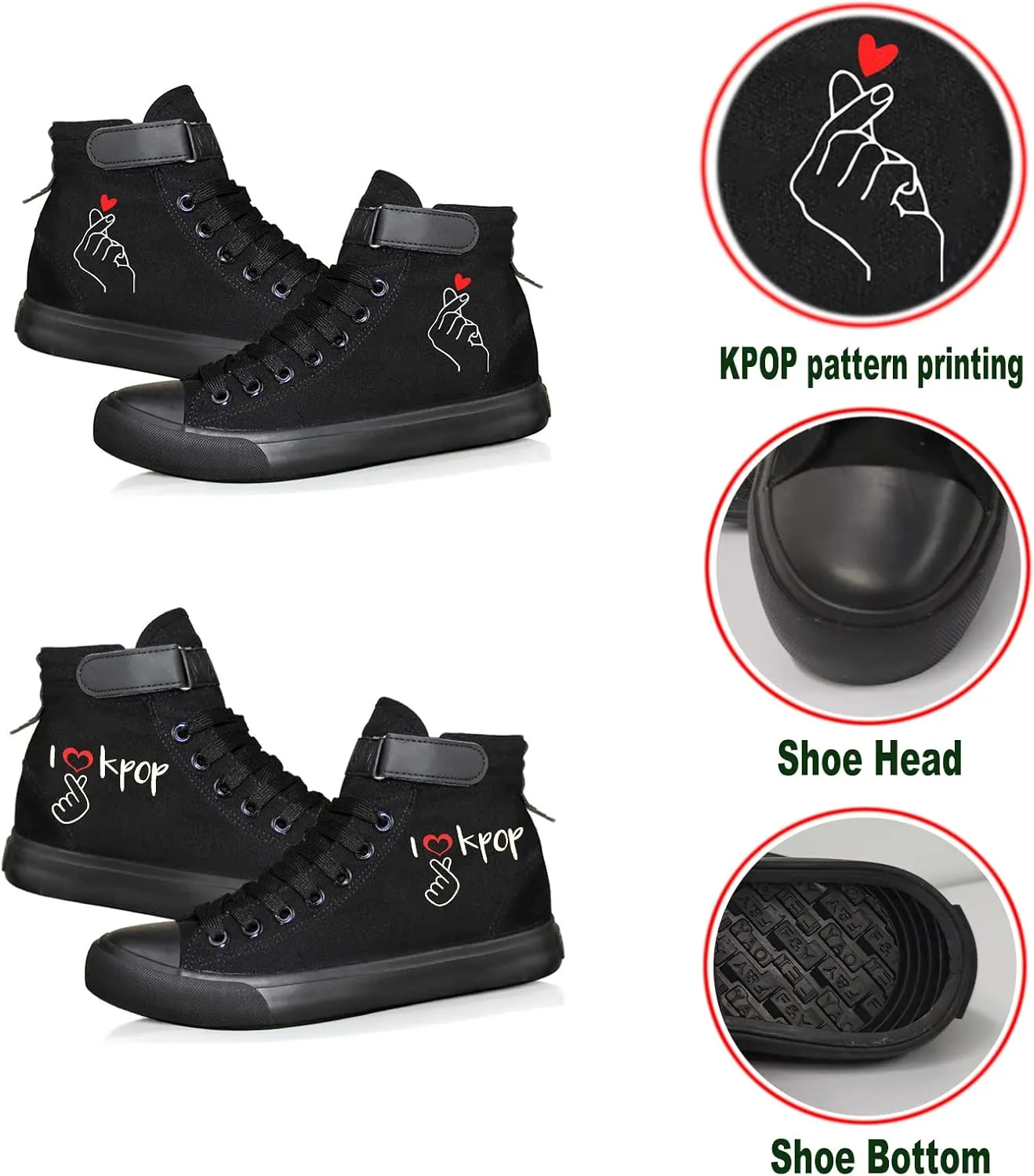 KPOP Merch Gifts for Teen Girls Sneakers Canvas Heart Hand Symbol Unisex Shoes High Top Sneakers for Womens and Mens