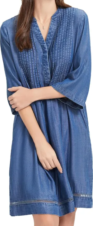 KYAL Women's Denim Short Summer Dress V-Neck Mid-Sleeve Shift Casual Relaxed Beach Party Flowy Dress