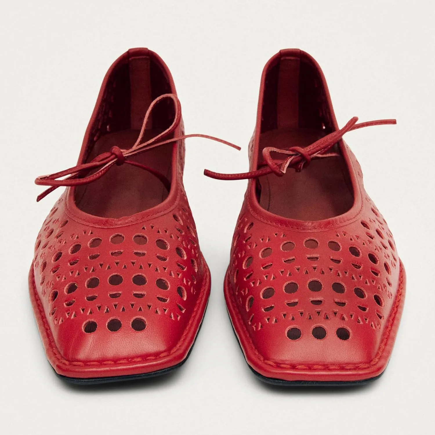 Lace Up Ballet Flats for Women Bow Square Toe Mary Jane Flats Slip On Leather Ballerina Shoes