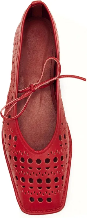 Lace Up Ballet Flats for Women Bow Square Toe Mary Jane Flats Slip On Leather Ballerina Shoes