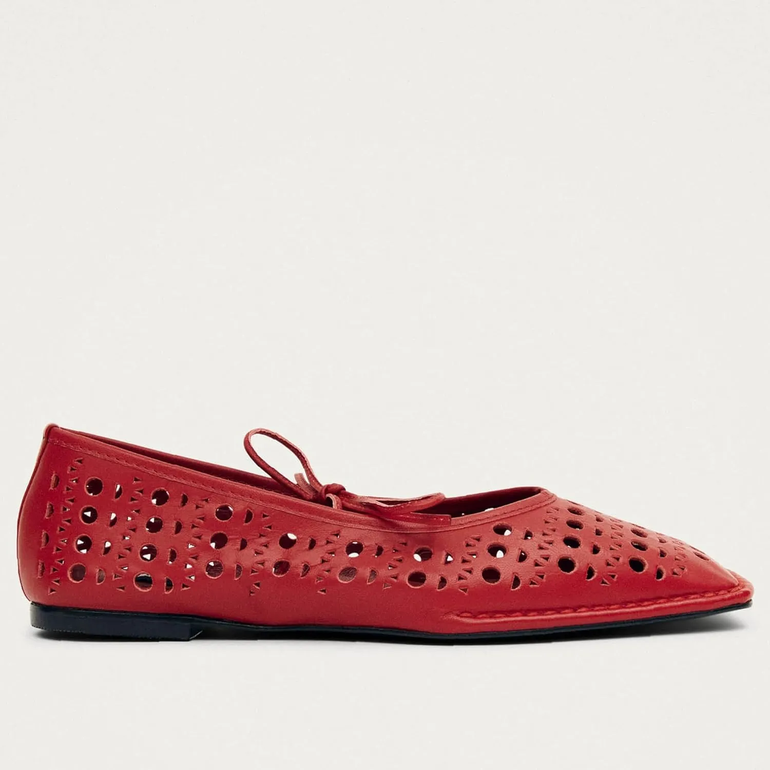 Lace Up Ballet Flats for Women Bow Square Toe Mary Jane Flats Slip On Leather Ballerina Shoes