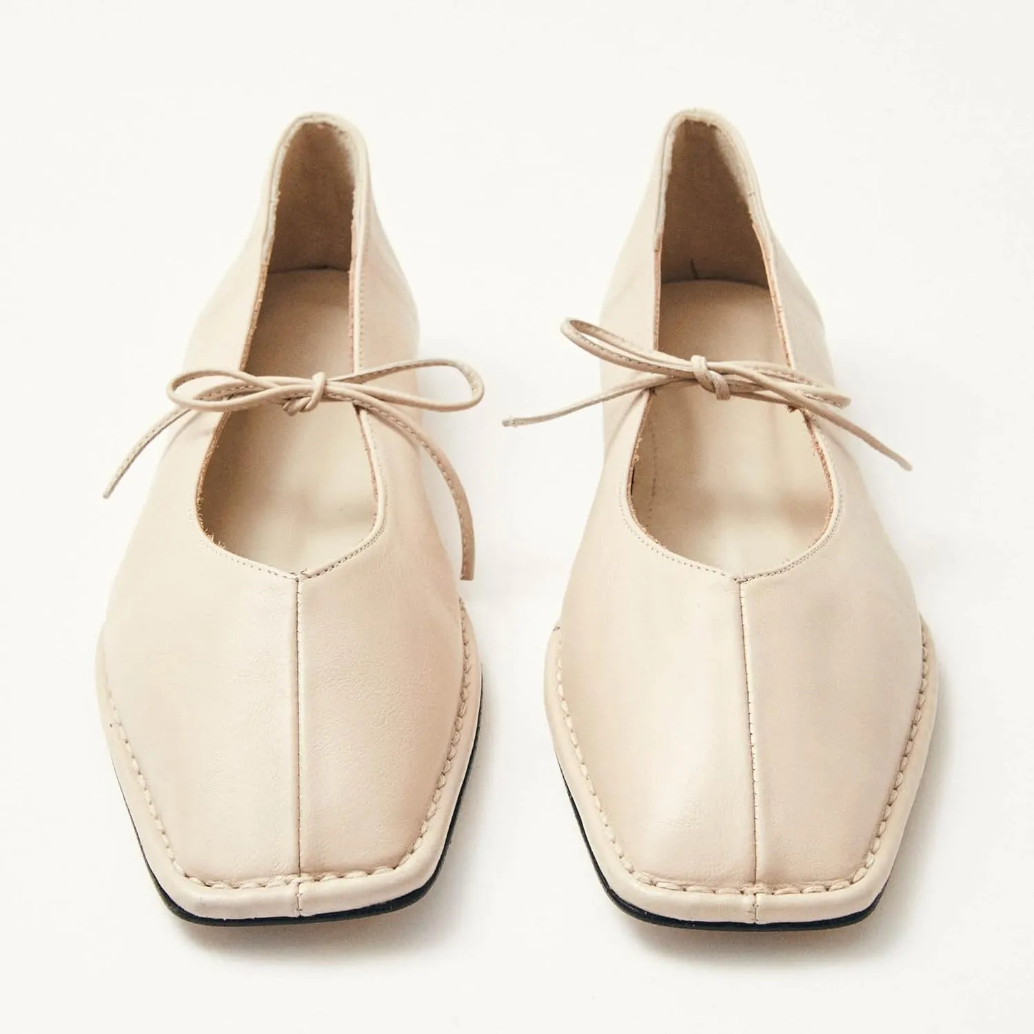 Lace Up Ballet Flats for Women Bow Square Toe Mary Jane Flats Slip On Leather Ballerina Shoes