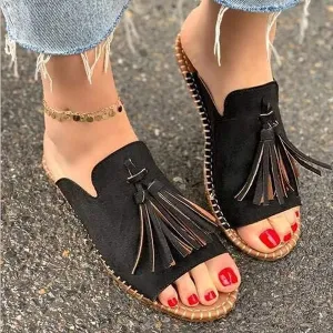 Ladies Flat Sandals Women Comfortable Sandal Shoes Tassel Leather Sandal Shoes Gladiator Sandals