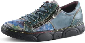L'Artiste by Spring Step Women's Danli-Bloom Sneaker – Hand-Painted Leather Platform Shoes with Zipper & Lace-Up Closure, Removable Insole, Rainbow Stitching, Comfort Fit