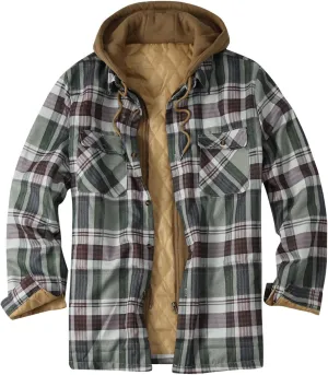 LCMTWX Fleece Plaid Flannel Jacket Print Hooded Zipper Pocket Long Sleeve Shirt Patchwork Jacket Loose Casual Thickened