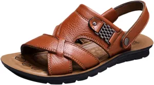 Leather Sandals for Men Outdoor Sports Sandals Breathable Orthopedic Sandals with Non-Slip Sole Comfortable Sandals