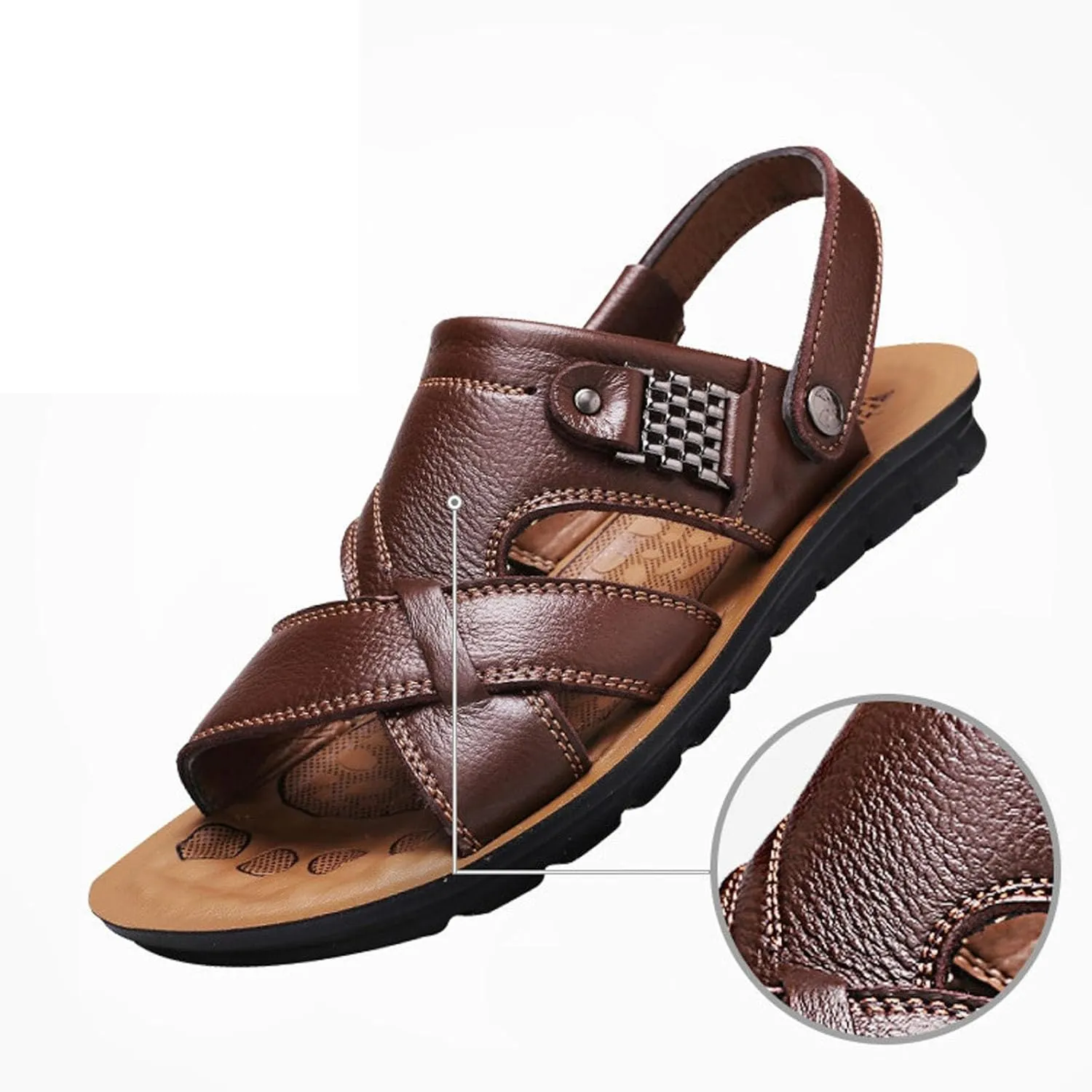 Leather Sandals for Men Outdoor Sports Sandals Breathable Orthopedic Sandals with Non-Slip Sole Comfortable Sandals