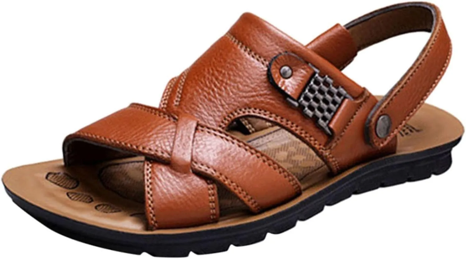 Leather Sandals for Men Outdoor Sports Sandals Breathable Orthopedic Sandals with Non-Slip Sole Comfortable Sandals