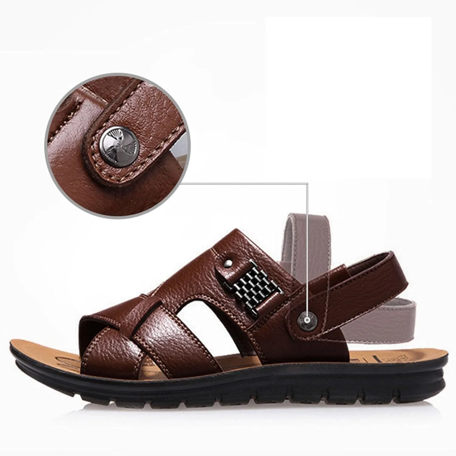 Leather Sandals for Men Outdoor Sports Sandals Breathable Orthopedic Sandals with Non-Slip Sole Comfortable Sandals