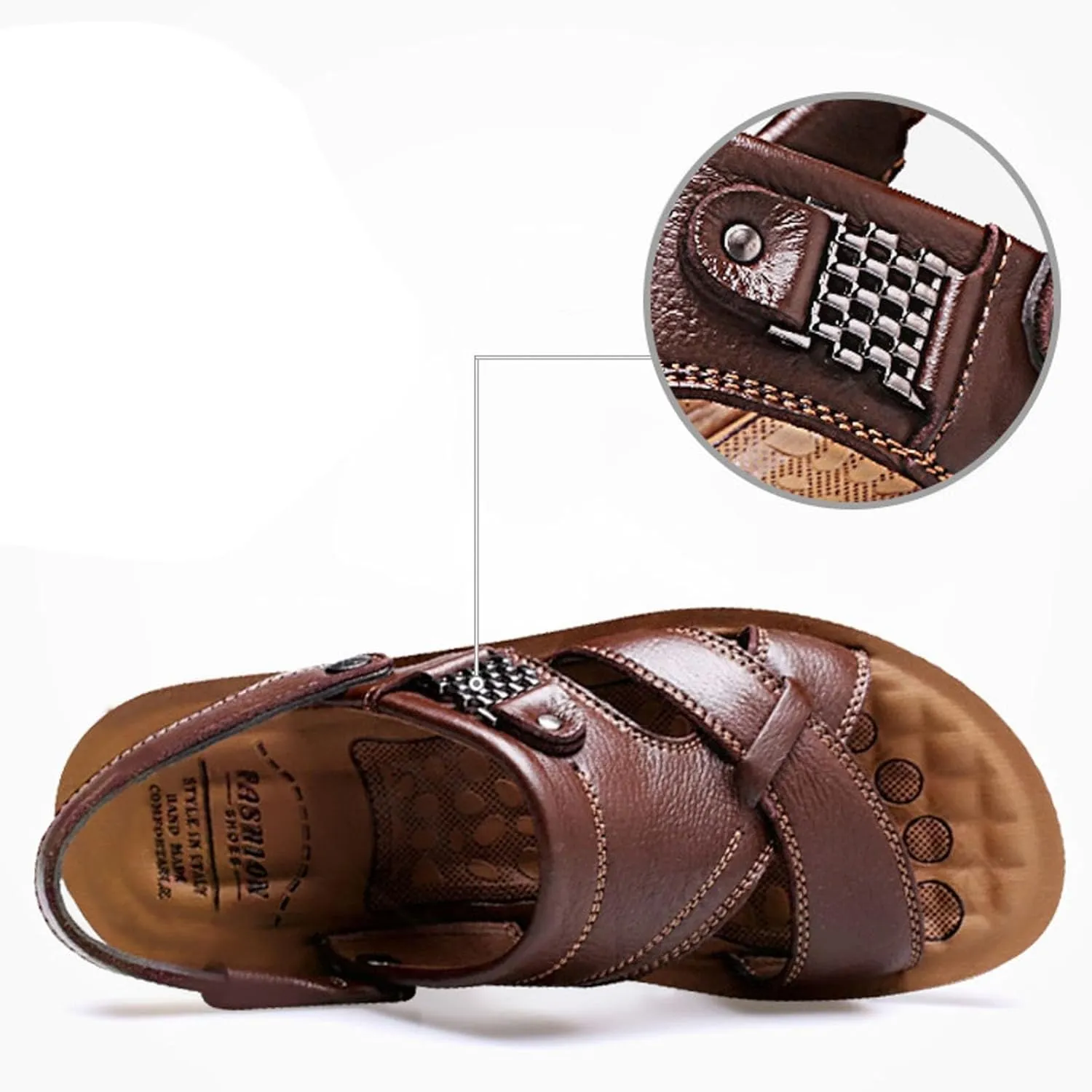 Leather Sandals for Men Outdoor Sports Sandals Breathable Orthopedic Sandals with Non-Slip Sole Comfortable Sandals