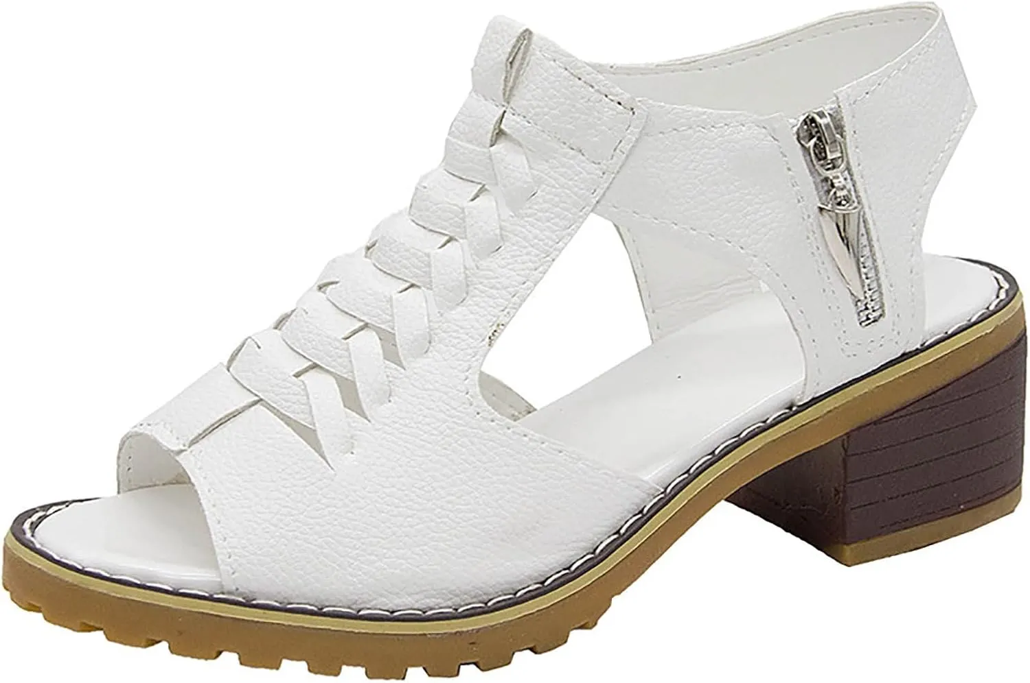Libiyi Wedges Sandals for Women Dressy 2025, Open Toe Cutout Zipper Chunky Heeled New Hollow Fish Mouth Slip on Summer Beach Boho Comfortable Sandals Outdoor Shoes