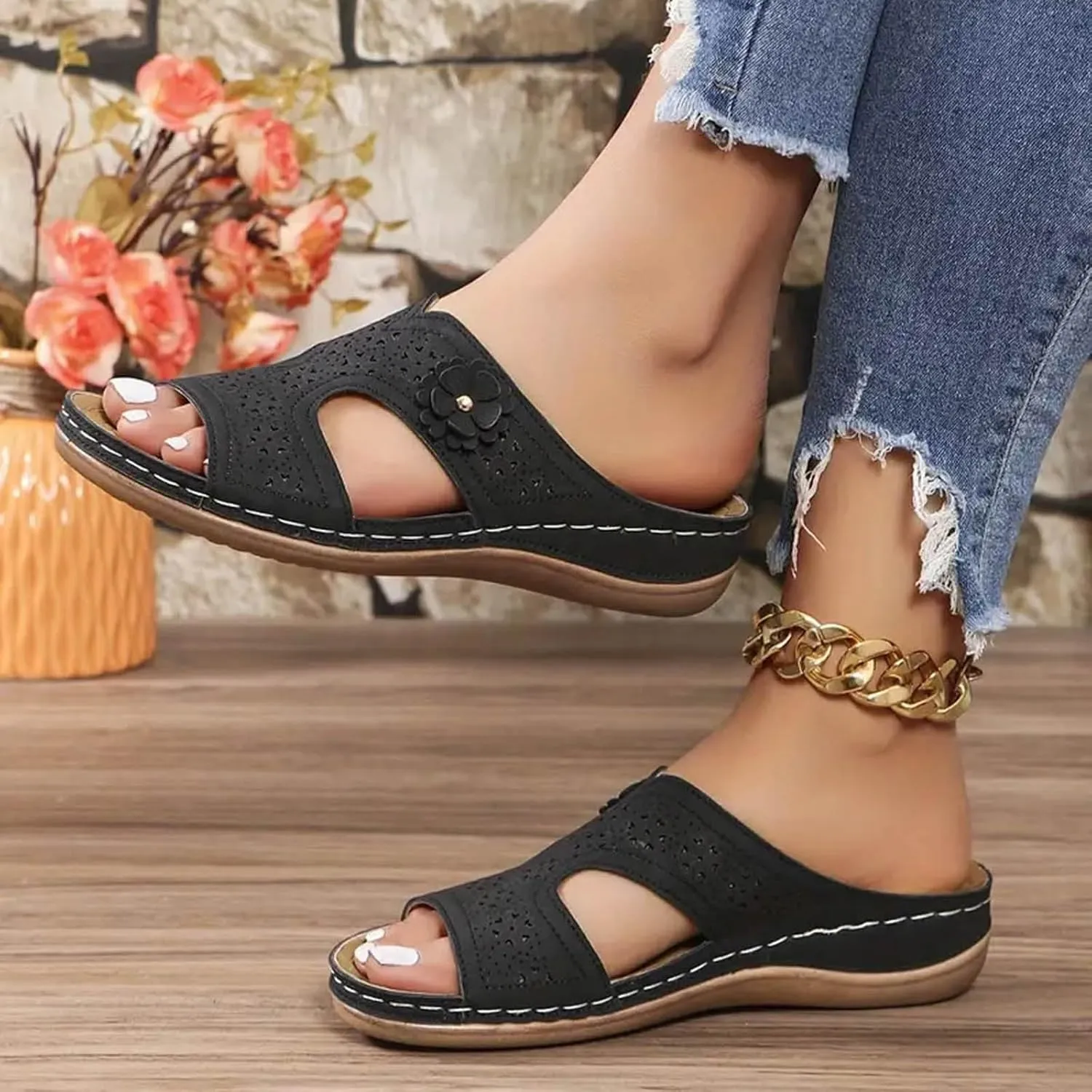 Lightweight Orthopedic Sandals for Women 2025 Mesh Breathable Casual Slip on Summer Wedge Shoes Arch Support Anti Slip Slides
