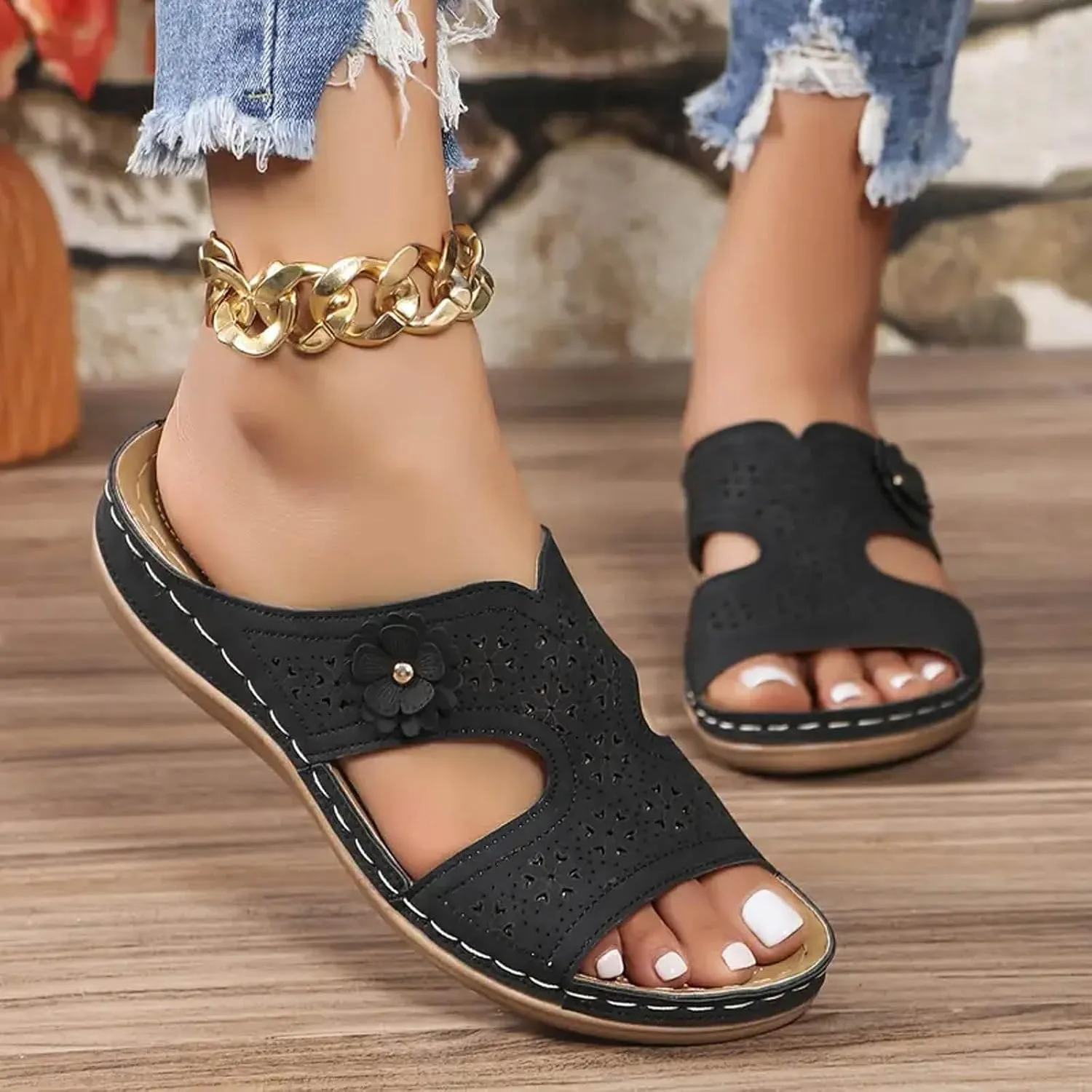 Lightweight Orthopedic Sandals for Women 2025 Mesh Breathable Casual Slip on Summer Wedge Shoes Arch Support Anti Slip Slides