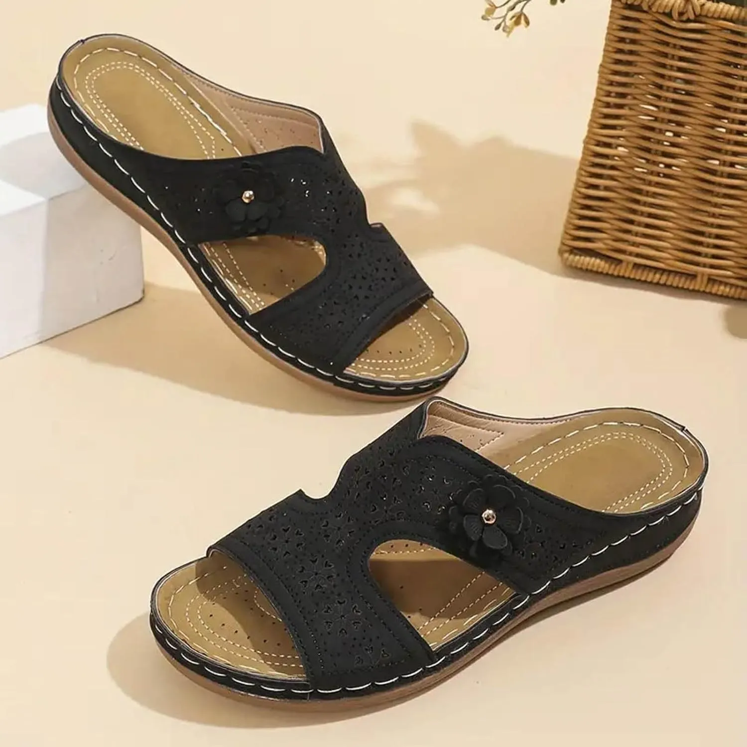 Lightweight Orthopedic Sandals for Women 2025 Mesh Breathable Casual Slip on Summer Wedge Shoes Arch Support Anti Slip Slides