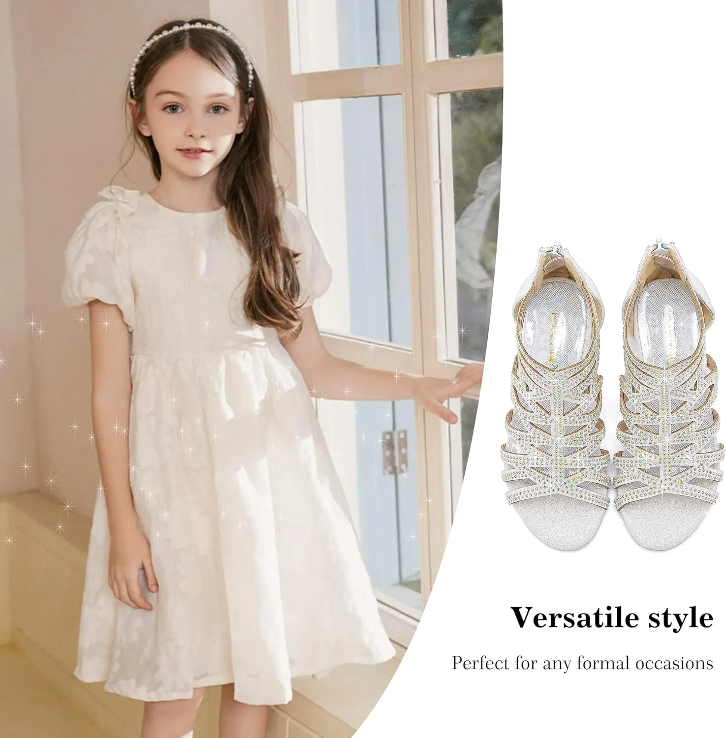 Little Girls Sandals High Heels Formal Shoes Open Toe Pump Sandals Glitter Party Wedding Shoes for Big Kids Toddler