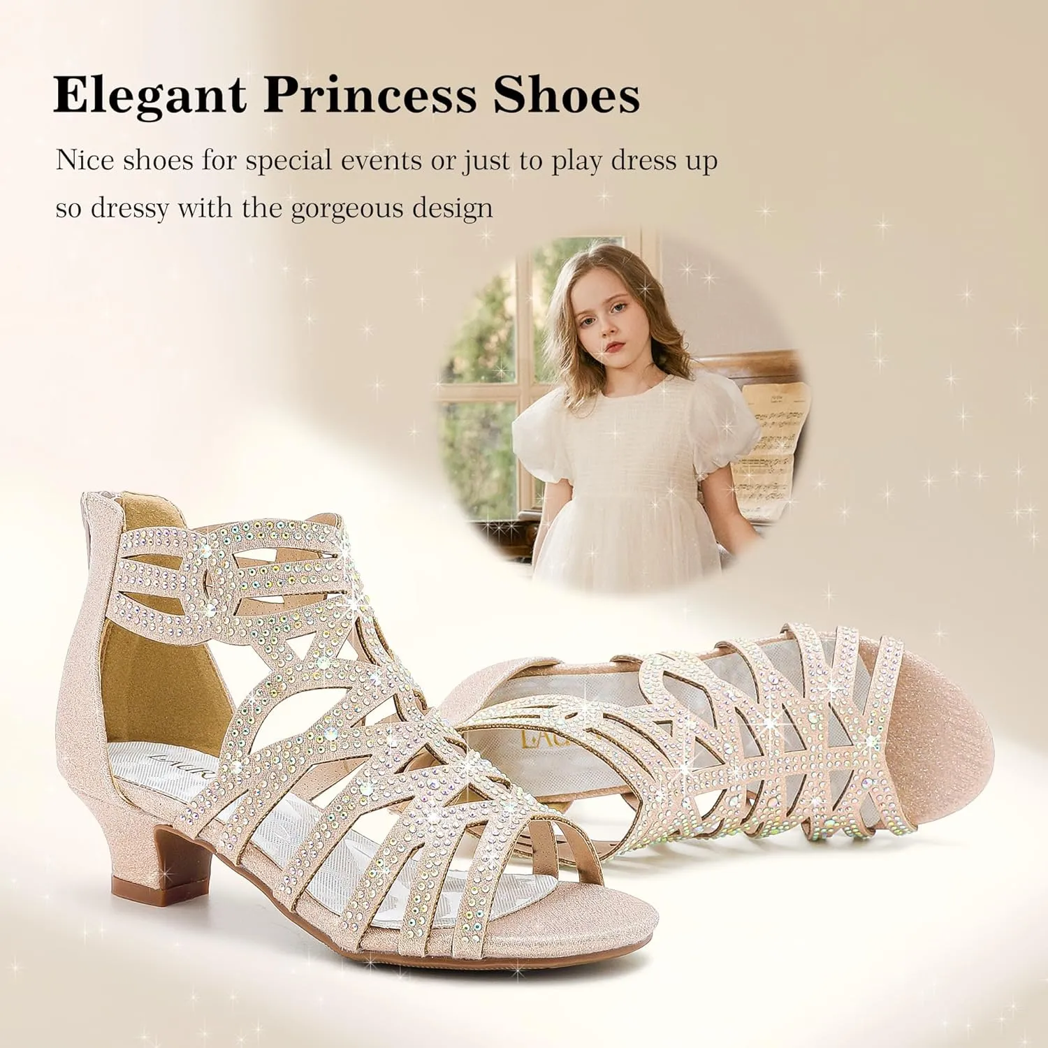Little Girls Sandals High Heels Formal Shoes Open Toe Pump Sandals Glitter Party Wedding Shoes for Big Kids Toddler