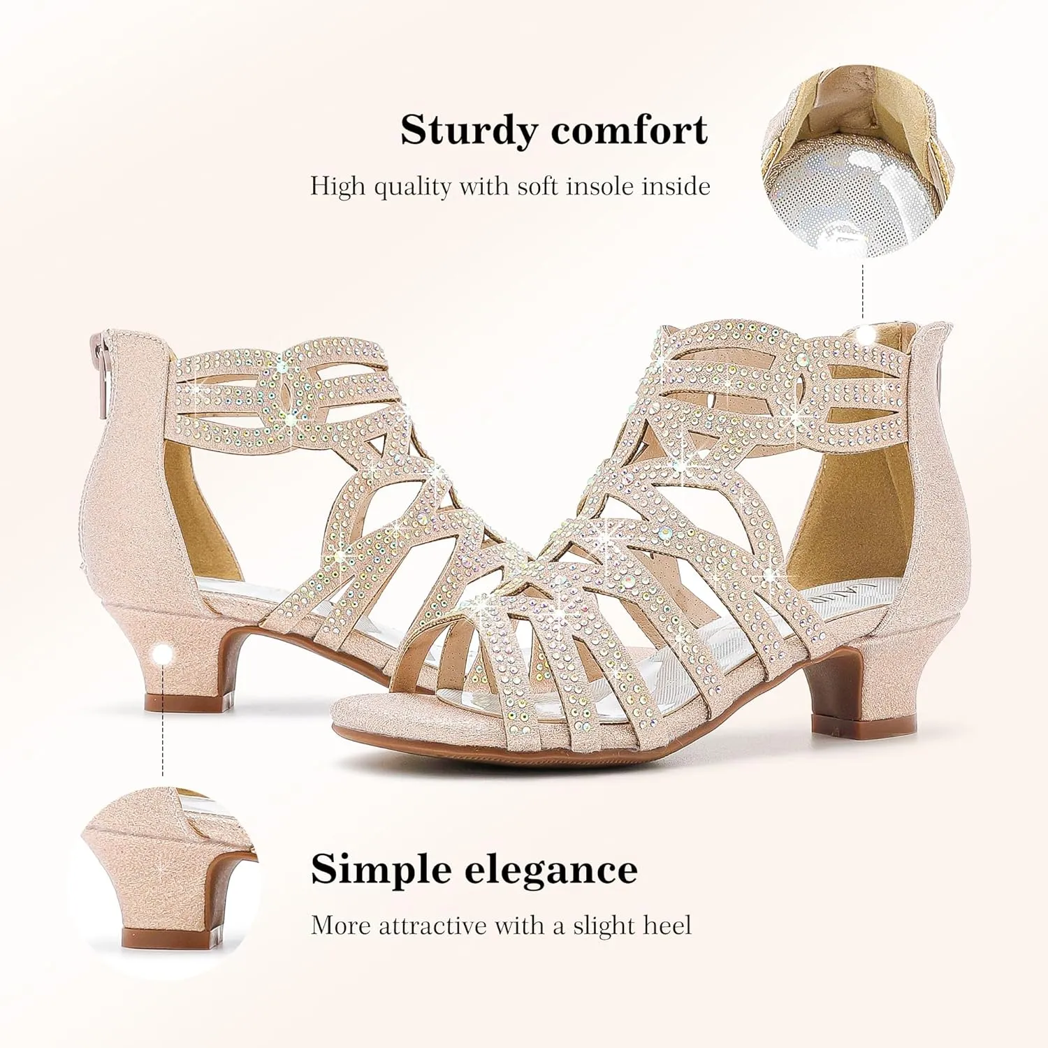 Little Girls Sandals High Heels Formal Shoes Open Toe Pump Sandals Glitter Party Wedding Shoes for Big Kids Toddler