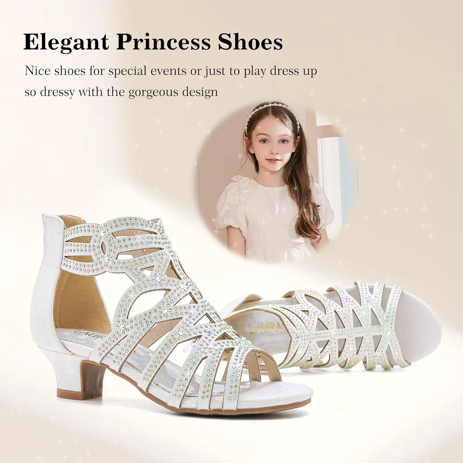 Little Girls Sandals High Heels Formal Shoes Open Toe Pump Sandals Glitter Party Wedding Shoes for Big Kids Toddler