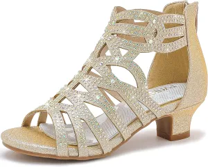 Little Girls Sandals High Heels Formal Shoes Open Toe Pump Sandals Glitter Party Wedding Shoes for Big Kids Toddler