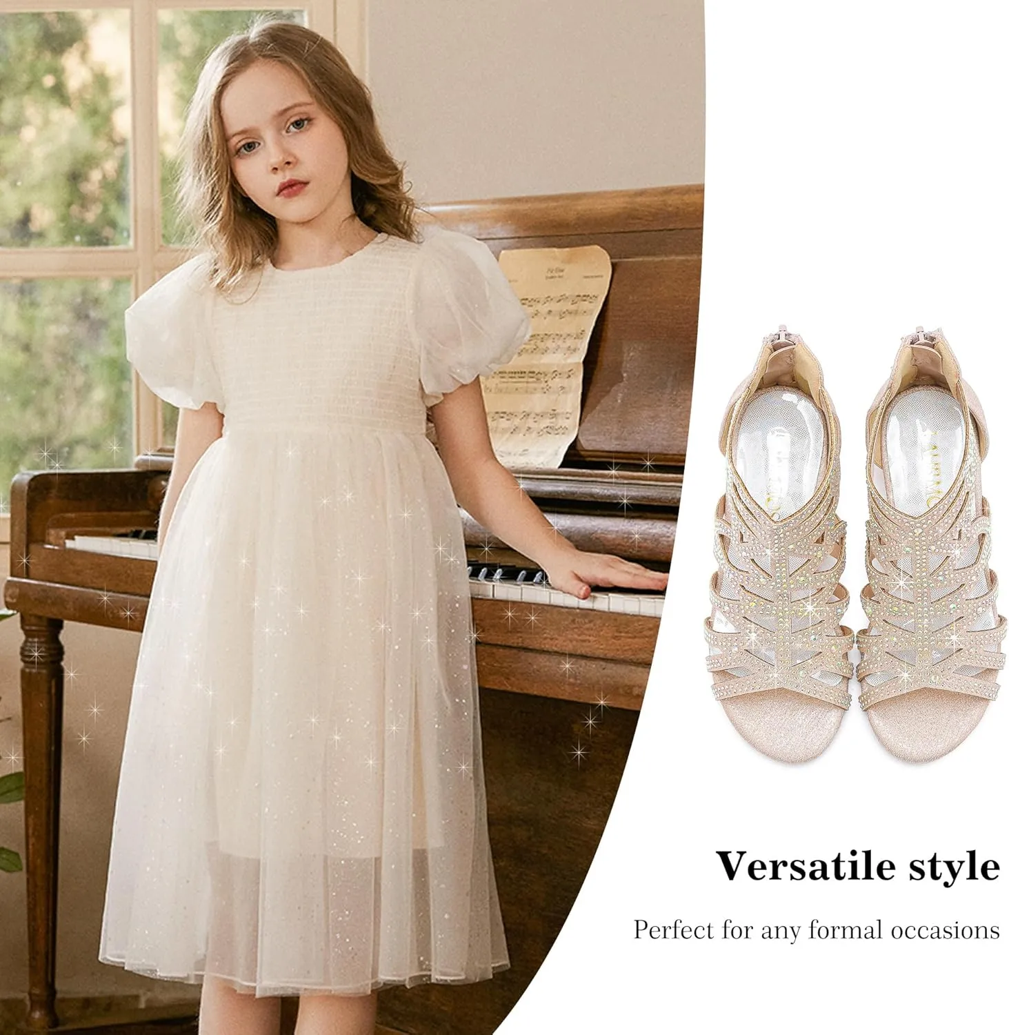 Little Girls Sandals High Heels Formal Shoes Open Toe Pump Sandals Glitter Party Wedding Shoes for Big Kids Toddler